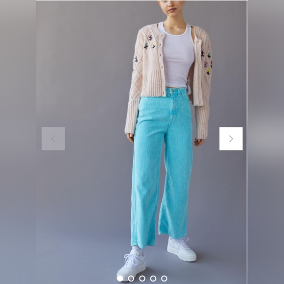 BDG High & Wide Corduroy Ankle Pants Turquoise Urban Outfitters Size 28 - Picture 15 of 15